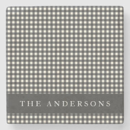 Vintag Schwarz und Weiß Gingham Kariert Personalis Steinuntersetzer