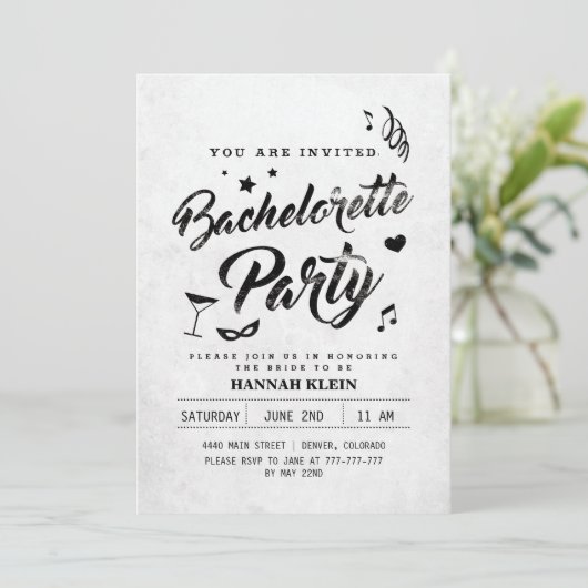 Vintag Schwarz-Weiß-Bachelorette Einladung (Stehend Vorderseite)