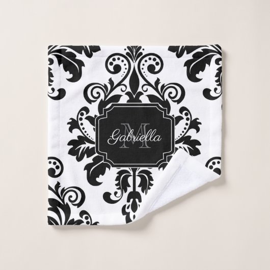 Vintag Schwarz/Weiß Badhandtuch Set (Waschlappen)