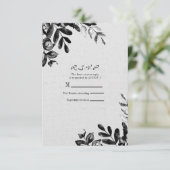 Vintag Schwarz + Weiß Botanische Blätter Hochzeit RSVP Karte (Stehend Vorderseite)