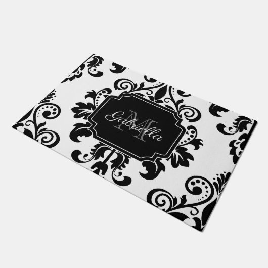 Vintag Schwarz/Weiß Fußmatte (Schrägansicht)