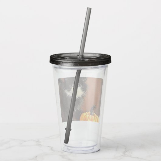 Vintag Schwarz/Weiß Halloween Kitten Acryltrinkbecher (Rückseite)