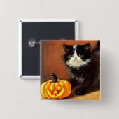 Vintag Schwarz/Weiß Halloween Kitten Button (Vorne & Hinten)