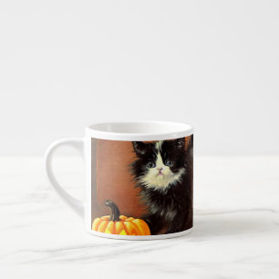 Vintag Schwarz/Weiß Halloween Kitten Espressotasse