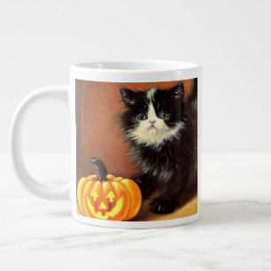 Vintag Schwarz/Weiß Halloween Kitten Jumbo-Tasse