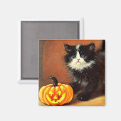Vintag Schwarz/Weiß Halloween Kitten Magnet (Vorderseite/Rückseite)