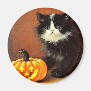 Vintag Schwarz/Weiß Halloween Kitten Magnet