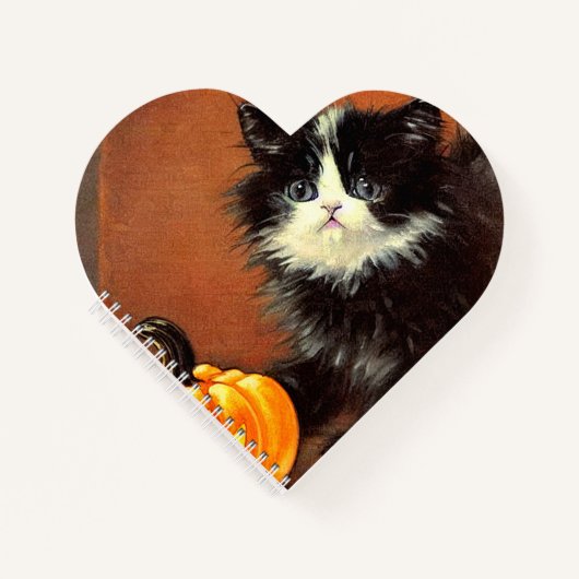 Vintag Schwarz/Weiß Halloween Kitten Notizblock (Vorderseite)