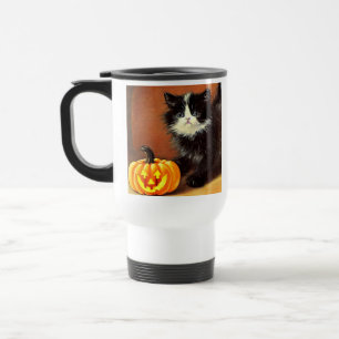 Vintag Schwarz/Weiß Halloween Kitten Reisebecher