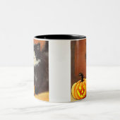 Vintag Schwarz/Weiß Halloween Kitten Zweifarbige Tasse (Mittel)