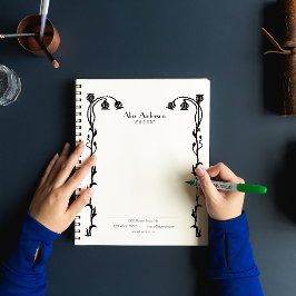 Vintag Schwarz-Weiß-Nouveau-Floral Notizblock