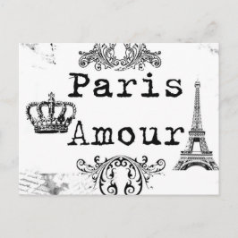 Vintag Schwarz-weißes Paris Amour Eiffel Tower Postkarte