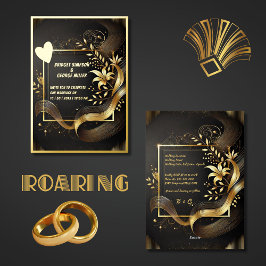 Vintag Schwarzes Gold Modernes Art Deco Hochzeit Folieneinladung