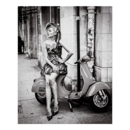 Vintag Scooter | Girl on Scooter Poster | Paris