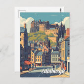 Vintag Scotland Edinburgh Castle Travel Postkarte (Vorne/Hinten)
