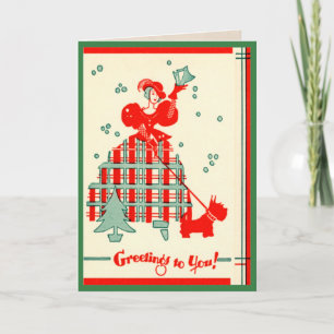 Vintag Scottie Dog Greetings Feiertagskarte