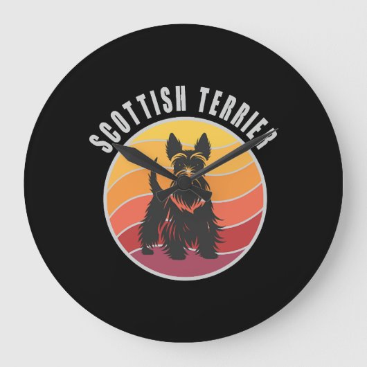 Vintag Scottish Terrier Sunset Große Wanduhr (Vorderseite)
