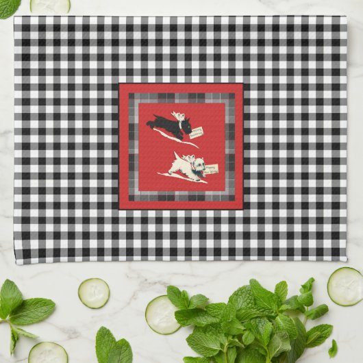 Vintag Scottish Terriers Scottie Dogs Weihnachten Geschirrtuch (Gefaltet)