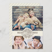 Vintag Scroll Frohe Weihnachtsfoto Collage Feiertagskarte (Vorne/Hinten)