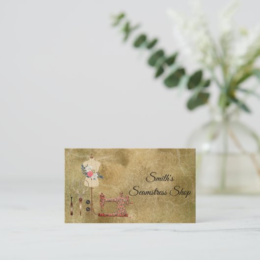 Vintag Seamstress Visitenkarte (Stehend Vorderseite)