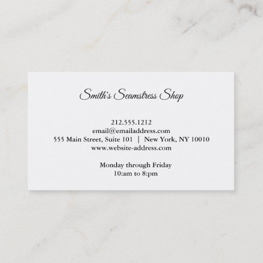 Vintag Seamstress Visitenkarte (Rückseite)