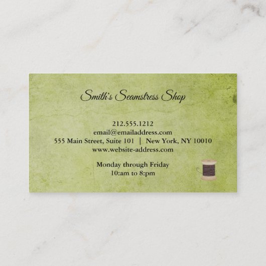 Vintag Seamstress Visitenkarte (Rückseite)