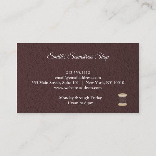 Vintag Seamstress Visitenkarte (Rückseite)