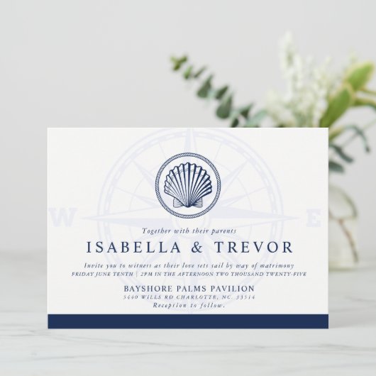 Vintag Seashell | Nautische Hochzeit Einladung (Stehend Vorderseite)