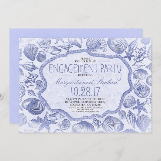 Vintag seashells nautische Beachvolleyparty Einladung (Vorne/Hinten)