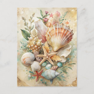 Vintag Seashells Starfish Ocean Beach Coasta Postkarte