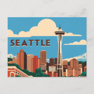 Vintag Seattle: Ein Retro-Tribut an die Smaragdküs Postkarte
