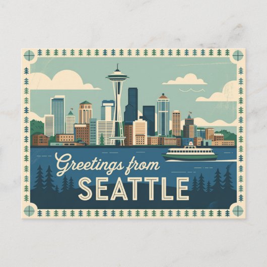 Vintag Seattle Postcard | Grüße aus Seattle Postkarte (Vorderseite)