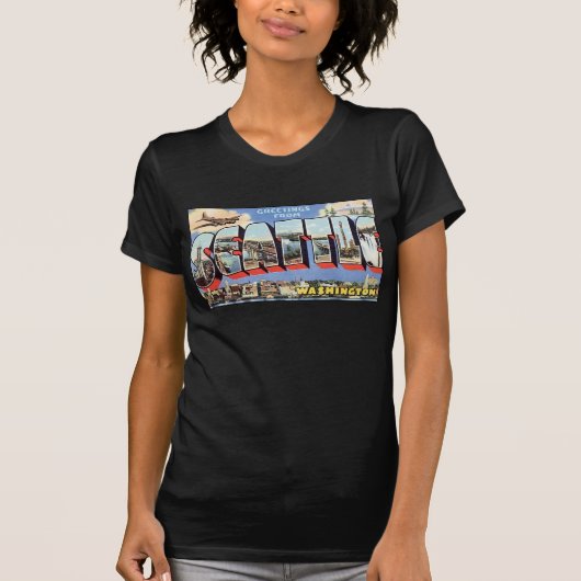 Vintag Seattle Postcard T-Shirt (Vorderseite)