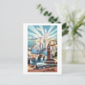 Vintag Seattle Skyline Travel Postcard Postkarte (Stehend Vorderseite)