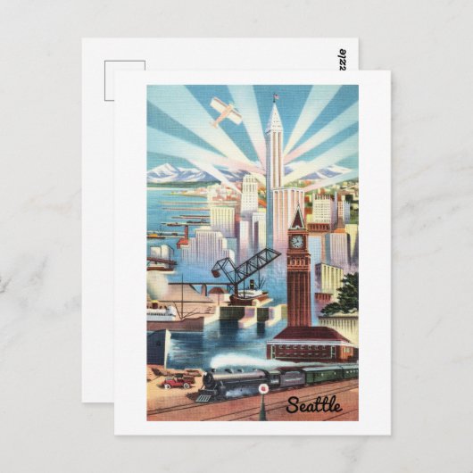 Vintag Seattle Skyline Travel Postcard Postkarte (Vorne/Hinten)