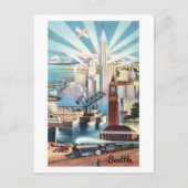 Vintag Seattle Skyline Travel Postcard Postkarte (Vorderseite)