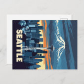 Vintag Seattle Skyline und Monte Rainier Postkarte (Vorne/Hinten)
