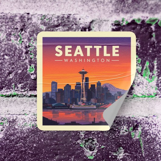 Vintag Seattle Washington Quadratischer Aufkleber