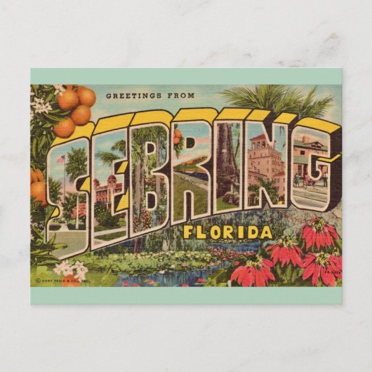 Vintag Sebring Florida Postkarte (Vorderseite)