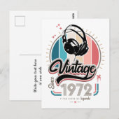 Vintag seit 1972 Kopfhörer Postkarte (Vorne/Hinten)