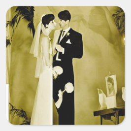 Vintag Sepia Art Deco Wedding Quadratischer Aufkleber