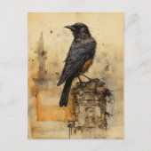 Vintag Sepia Gothic Raven Postkarte (Vorderseite)