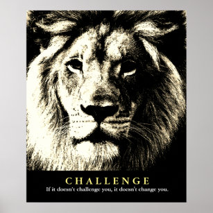 Vintag Sepia Lion Motivierend Challenge Poster