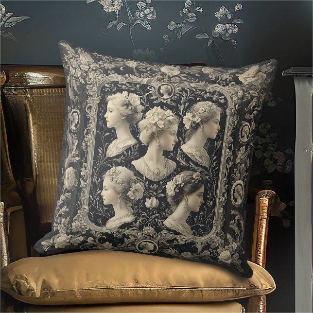 Vintag Sepia Viktorianisch Cameos Dark Gray Kissen (Von Creator hochgeladen)