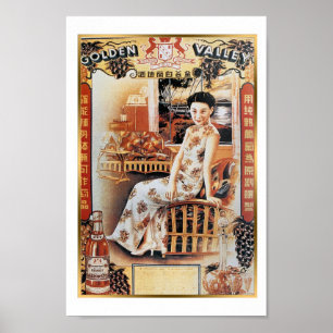 Vintag Shanghai Golden Valley Beer Ad Retro Girl Poster