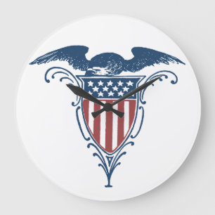 Vintag Shield Red White Blue American Eagars Große Wanduhr