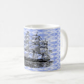 Vintag Ship Blue Harlequin Kaffeetasse (VorderseiteRechts)
