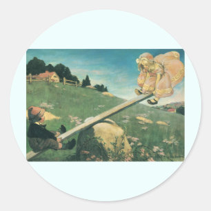 Vintag Siehe Saw Margery Daw, Jessie Willcox Smith Runder Aufkleber