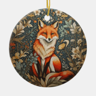 Vintag Sitting Fox William Morris Inspirierte Blum Keramik Ornament