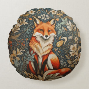 Vintag Sitting Fox William Morris Inspirierte Blum Rundes Kissen